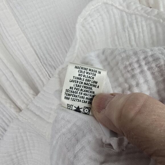 Side Stitch LA Cover Up Women M White Cotton Roll Tab Sleeves Lace Up V-Neck - Picture 8 of 12